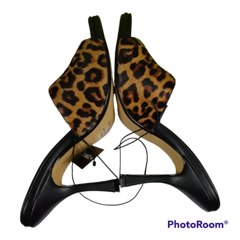 Express Square Toe Haircalf Heeled Animal Print Sandals Size 6
